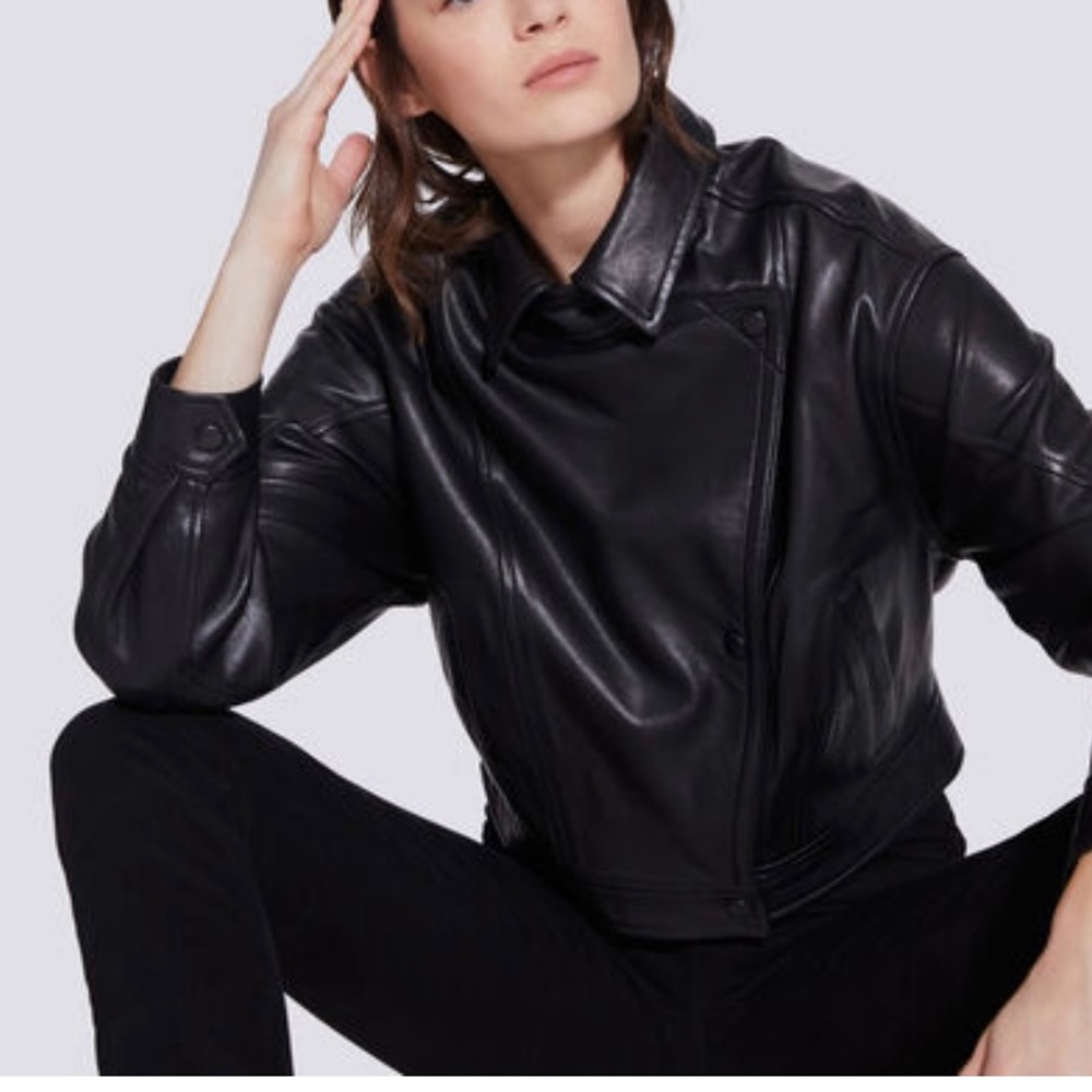 IRO Alkal Cropped Leather Jacket in Black